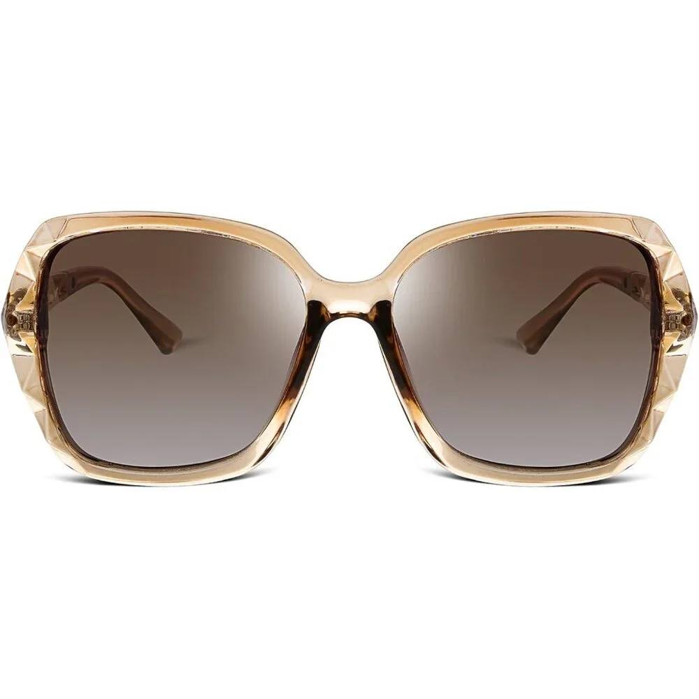 Women's Gold Crystal Square Sunglasses Sparkling Composite Shiny Frame Design